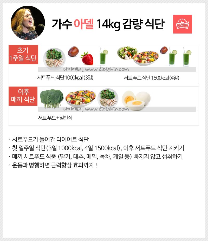 가수 아델 다이어트 식단표 (14kg 감량)